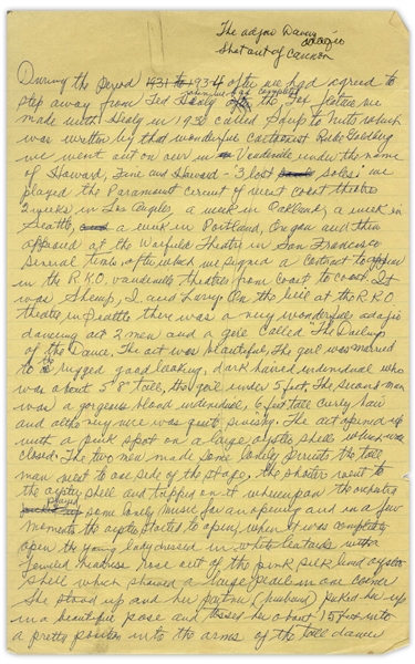 Moe Howard's Handwritten Manuscript Page When Writing His Autobiography -- The Stooges Break With Healy & Forms ''Howard, Fine and Howard - '3 lost soles''' --  Single 8'' x 12.5'' Page